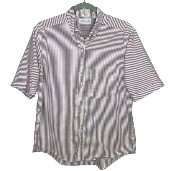 Vtg Lands End Shirt Womens 12 Purple White Striped Short Sleeve Button Down USA - Picture 1 of 10
